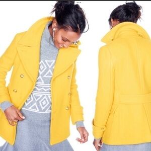 J Crew Stadium Cloth Nello Gori Yellow Pea Coat
